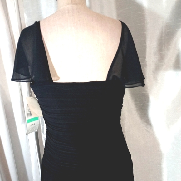 S.L Fashions Tag Maxi Dress, Black, Fohrmal Square Neck, Pleated, Sheer, 8 - Picture 9 of 15